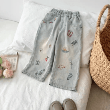 Kid Girl Embroidered Straight-leg Jeans Pants