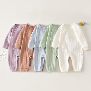 Baby Pure Color Button Basic Romper