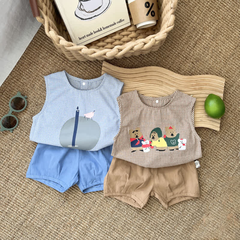 Baby 2-Piece Lovely Animal Plaid Set