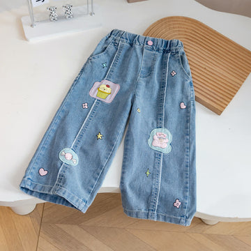 Kid Girl Cartoon Straight-leg Jeans Pants