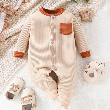 Baby Apricot Footed Ribbed Pocket Romper