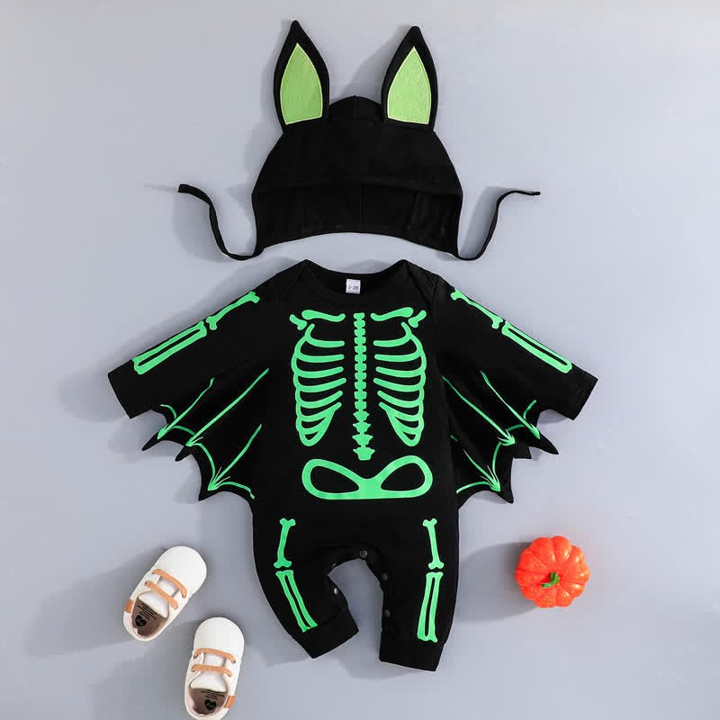 Baby Bat Skeleton Romper with Hat