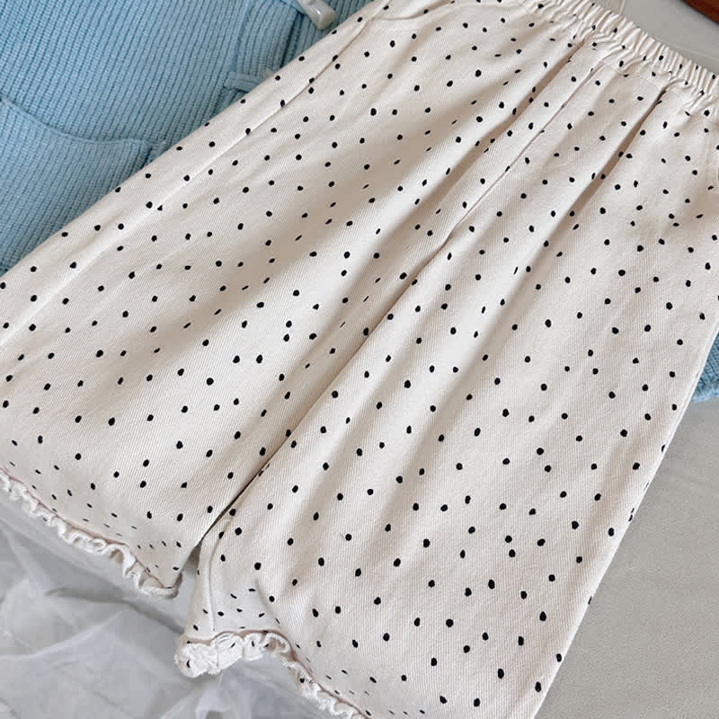 Kid Girl Fungus-trimmed Polka Dot Pants
