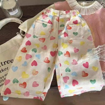Kid Girl Colorful Hearts Pants