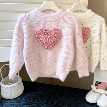 Kid Girl Pink Heart Knitted Pullover Sweater