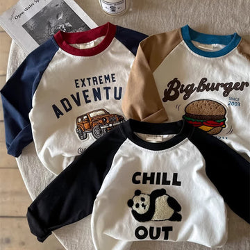 Kid Boy Contrast Patchwork Cartoon Top
