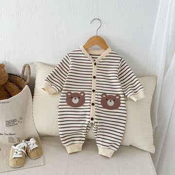 Baby Double Bear Striped Cute Romper