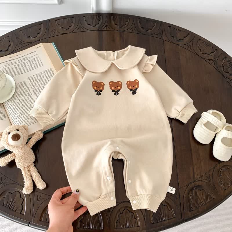 Baby Triple Bow Bear Apricot Romper