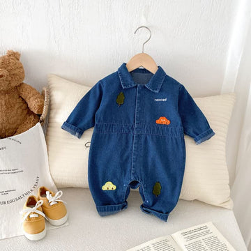 RELAXED Baby Denim Polo Car Romper