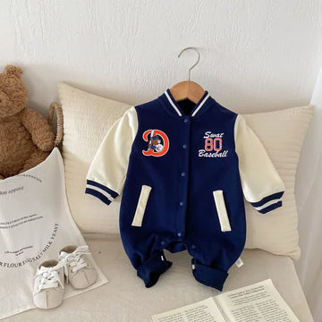 BASEBALL Baby Contrast Sleeves Bear Romper