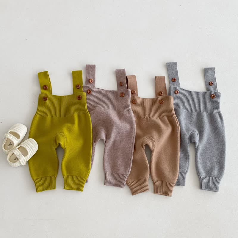 Baby Solid Color Knitted Button Overalls