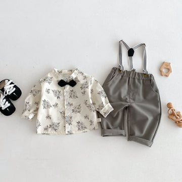 Baby Vintage Overalls Flower Bow Shirt