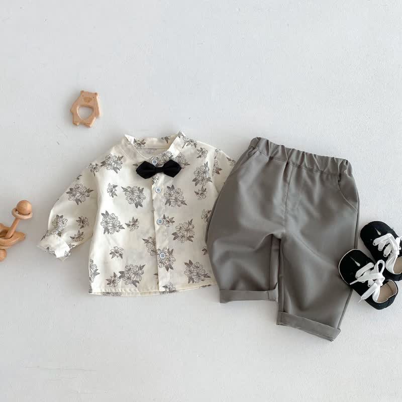Baby Vintage Overalls Flower Bow Shirt