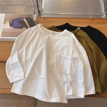 Kid Boy Solid Color Irregular Base Layer T-shirt