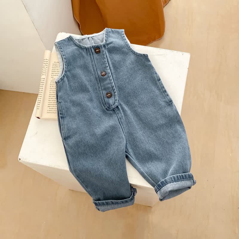 Baby Denim Button Solid Color Overalls
