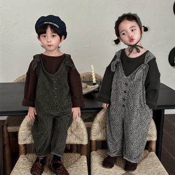 Kids Leopard Print Corduroy Loose Overalls