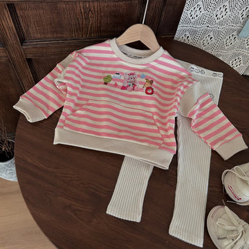 Toddler Pink Striped Sweatshirt White Leggings
