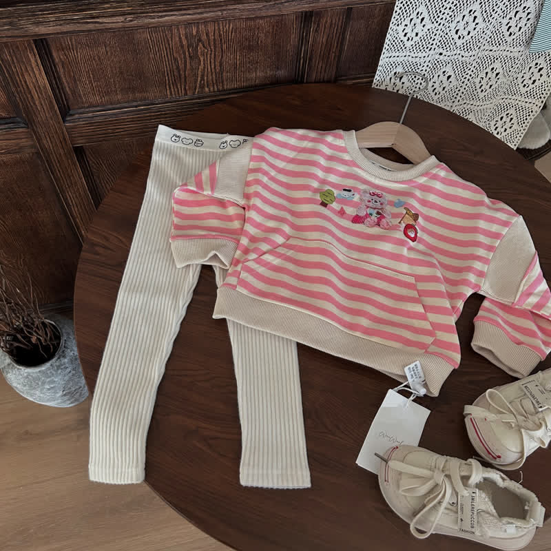 Toddler Pink Striped Sweatshirt White Leggings