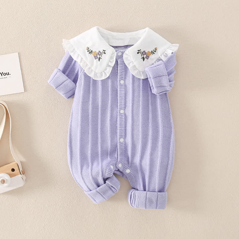Baby Embroidered Flower Lapels Purple Romper