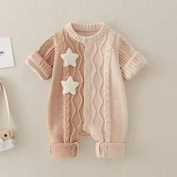 Baby Twist Khaki Knitted Star Romper