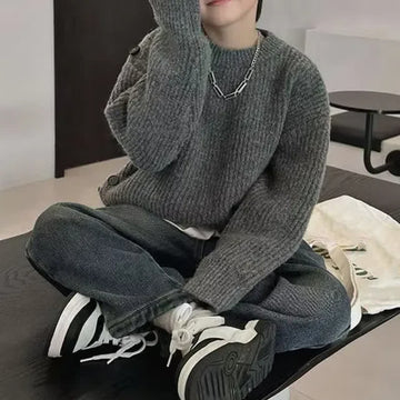 Kid Boy Solid Color Knit Pullover Sweater