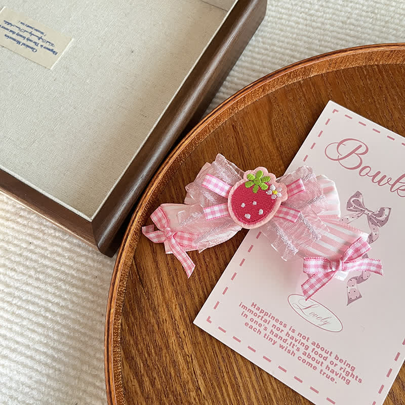Baby Strawberry Lace Plaid Bow Hair Clips