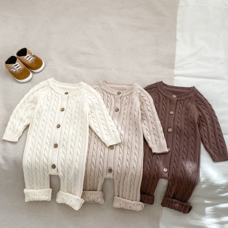 Baby Basic Knitted Twist Button Romper