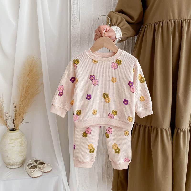 Baby 2-Piece Multicolor Flower Waffle Set