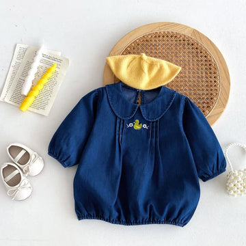 Baby Embroidered Flower Duck Denim Dress