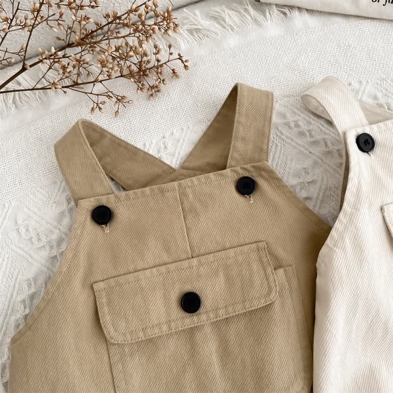 Baby Worker Solid Color Pocket Overalls