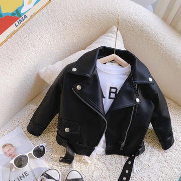Kid Short Length Biker Style Leather Jacket