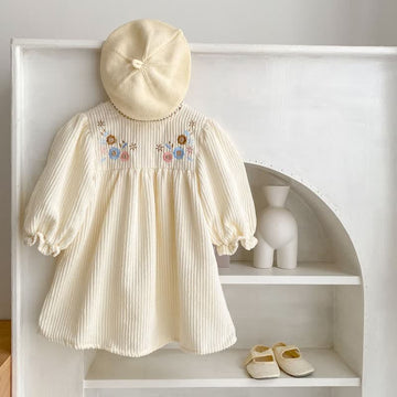 Kid Girl Embroidered Lace Collar Puff Sleeves Dress