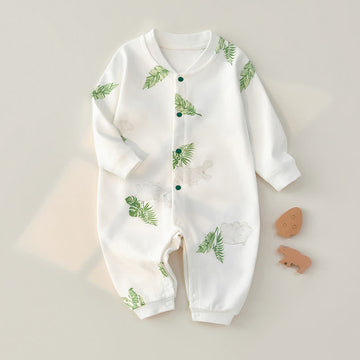 Baby Hippo Green Leaves White Romper