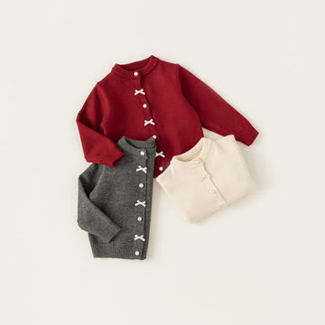 Toddler Bow Button Knitted Cardigan