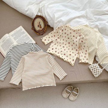Baby Girl High Collar Dots Striped T-shirt
