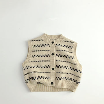 Toddler Beige Vintage Jacquard Button Vest