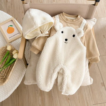 Baby Fleece Bear Romper with Hat