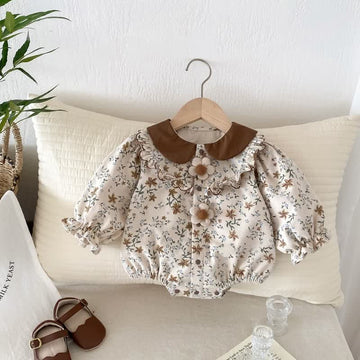 Baby 3D Flower Apricot Lapels Bodysuit