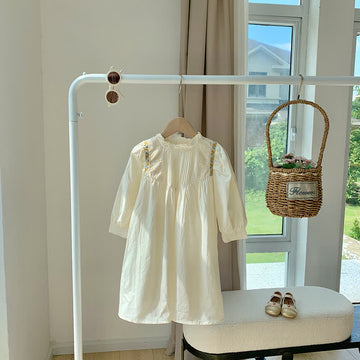 Toddler Embroidered Flower Simple Apricot Dress