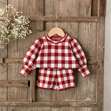 Baby 2-Piece Red Plaid Knitted Set