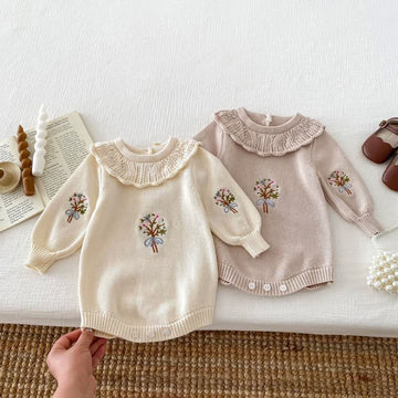 Baby Girl Embroidered Knitted Bodysuit