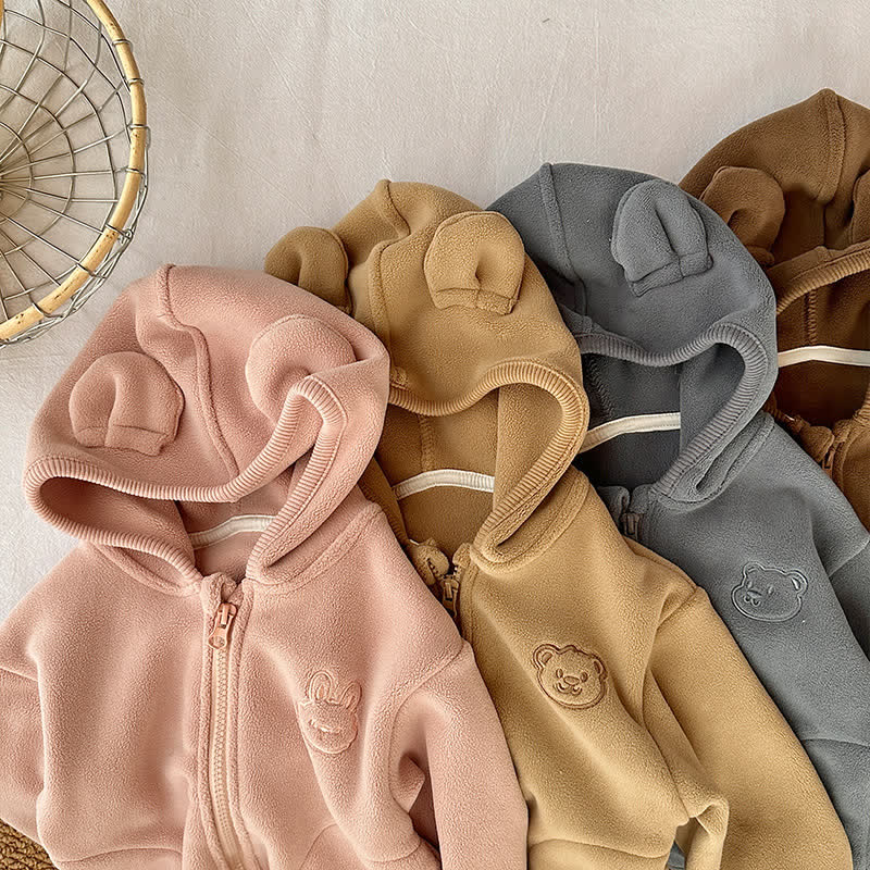 Baby Toddler Solid Color Ollie Velvet Hooded Jacket