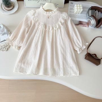 Toddler Solid Color Bow Lace Dress