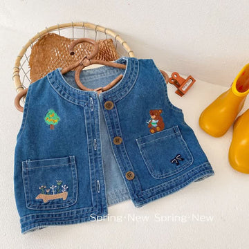 Baby Toddler Embroidered Denim Vest Jacket