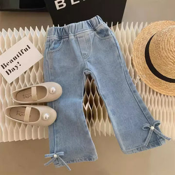 Toddler Girl Bow Denim Bell-bottomed Pants