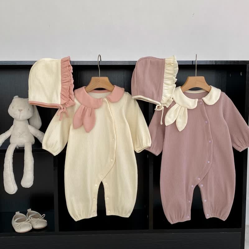 Baby Lapel Rabbit Ear Romper with Hat