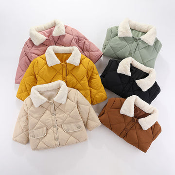 Kid Lapel Diamond Plaid Puffer Jacket
