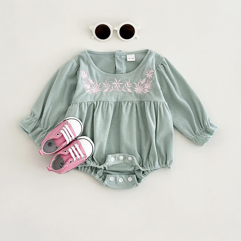 Baby Floral Corduroy Green Bodysuit
