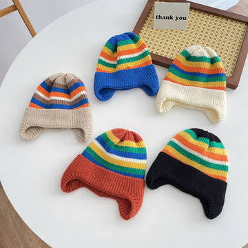 Baby Toddler Earflaps Colorful Striped Beanie