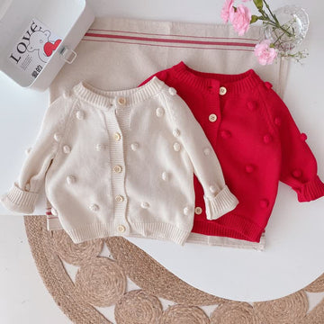 Baby Solid Color Hairball Knit Cardigan